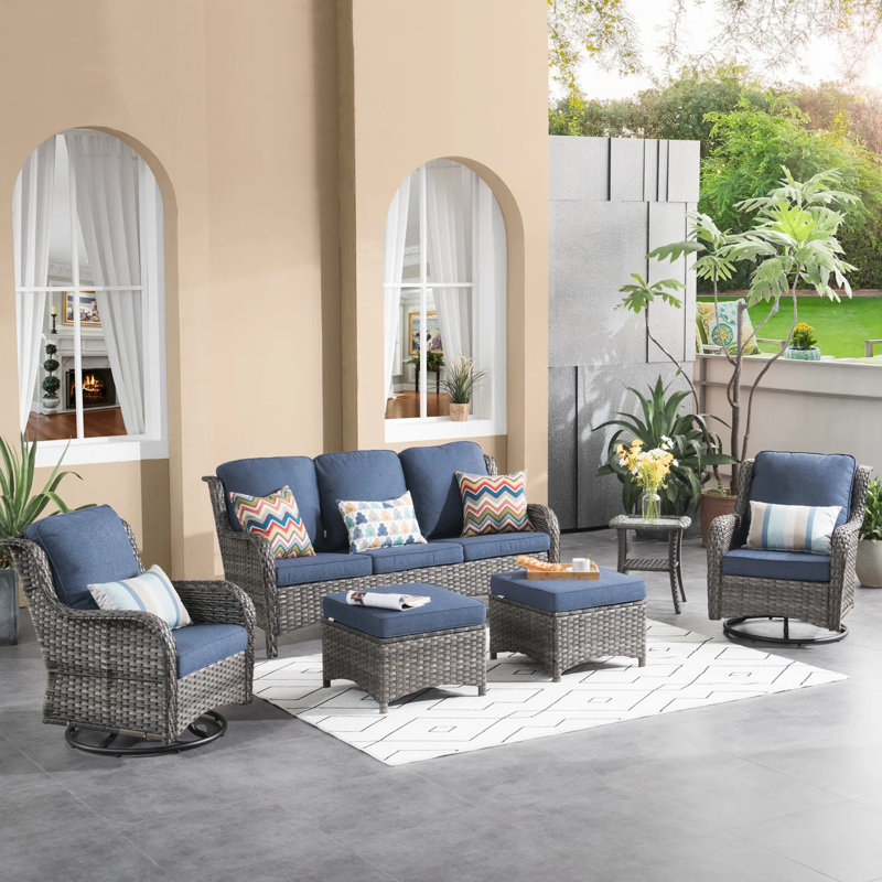 Cracraft Patio Furniture Set with Swivel Rocking Glider Chairs, for Patio, Deck, Backyard, and Front Porch, Blue, Gray, Yes