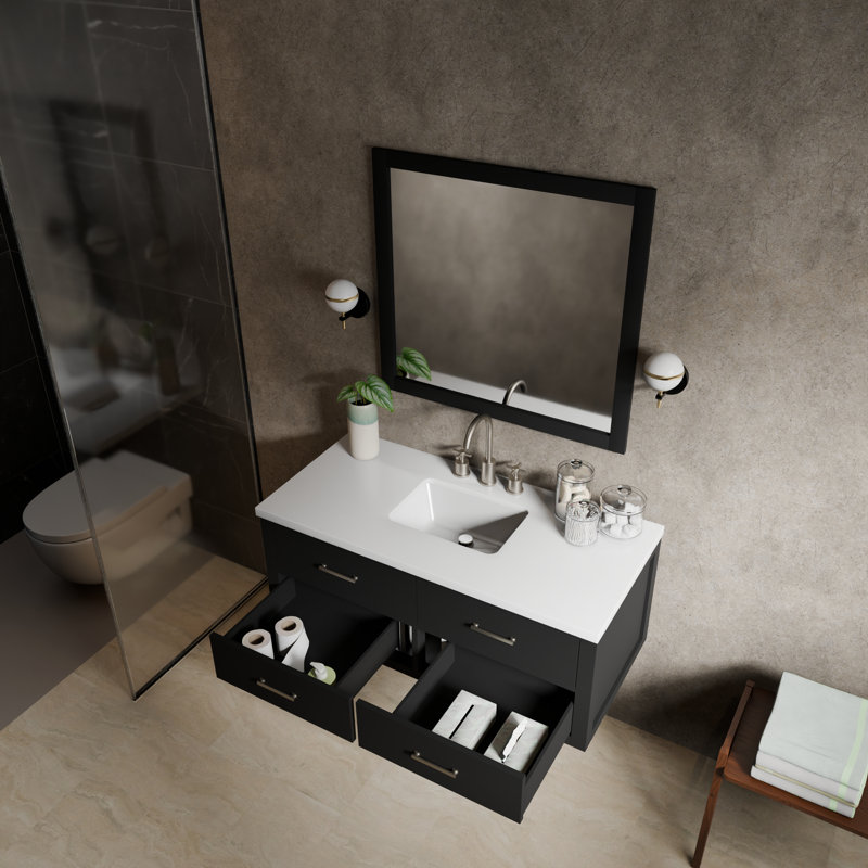 Meuble-lavabo simple l 48 po x P 22 po Castor, Noir, Marbre de culture blanc