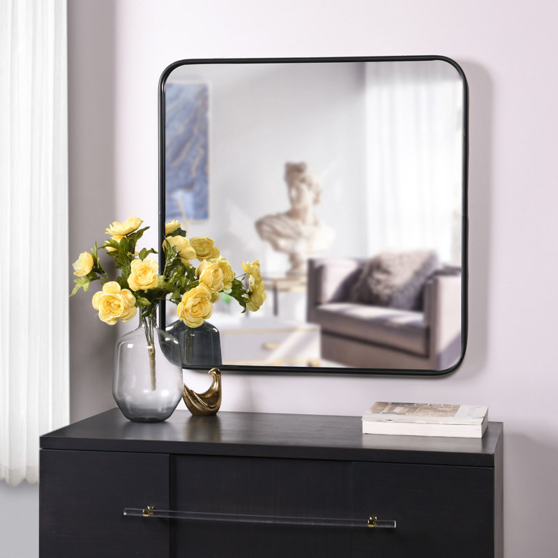 Shaver Aluminum Square Mirror, 32" x 32", Black