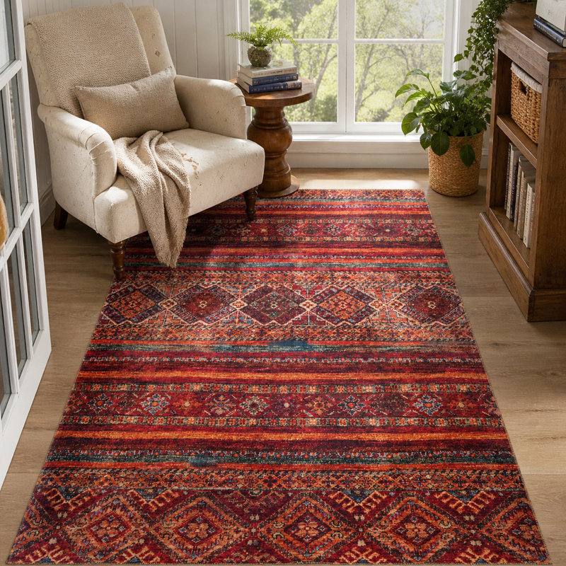 Oriental Cotton and Chenille Flatweave Area Rug, 200 cm round
