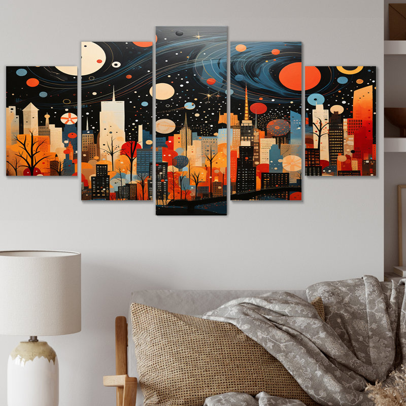 New York City Midcentury Collage I - art mural sur toile City New York - 5 panneaux
