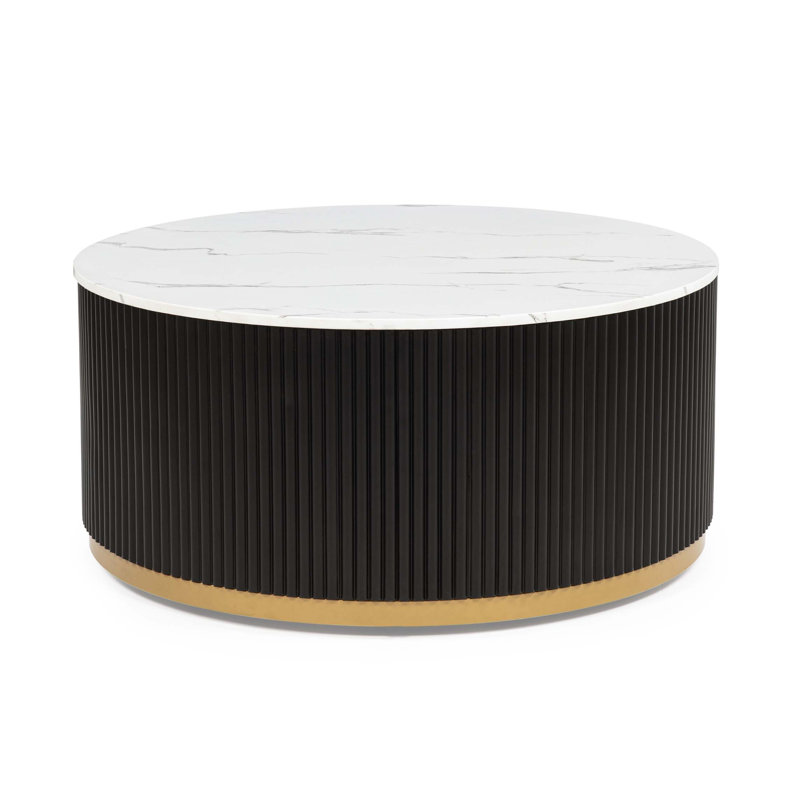 Modern Coffee Table with Marble-inspired Top and Reeded Base