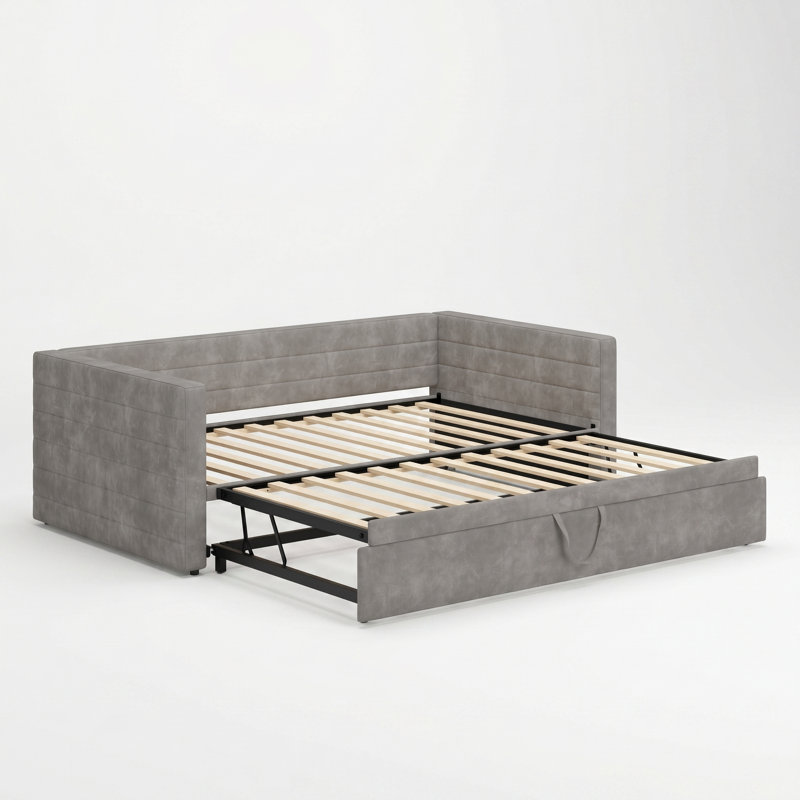 Formora Modern Chenille Extendable Daybed with Trundle, Gray