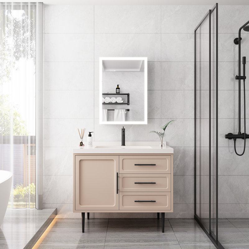 Armoire de salle de bain 28 po x 20 po - lumières DEL avec miroir, gradateur, affichage de l'heure et de la température, montage en surface, horloge numérique au design épuré