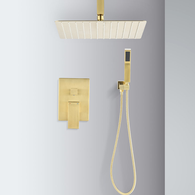 Bathroom Ceiling Mounted Shower System - Brushed Gold 10" Head & Handheld And In, Gold