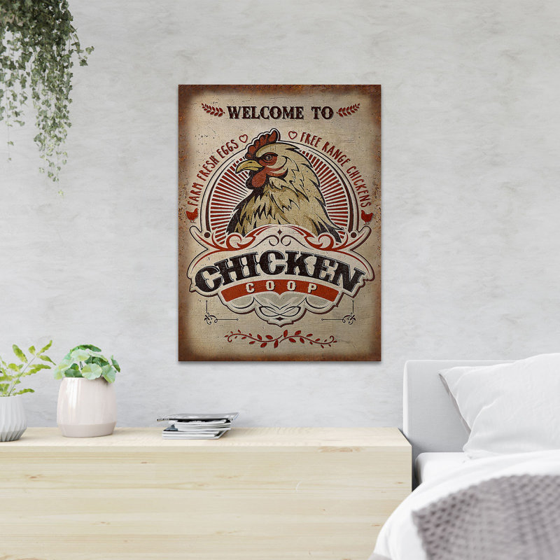 «A Brown Chicken - Welcome To Chicken Coop», reproduction d'art graphique sur toile tendue, H 36 po x l 24 po x P 2 po