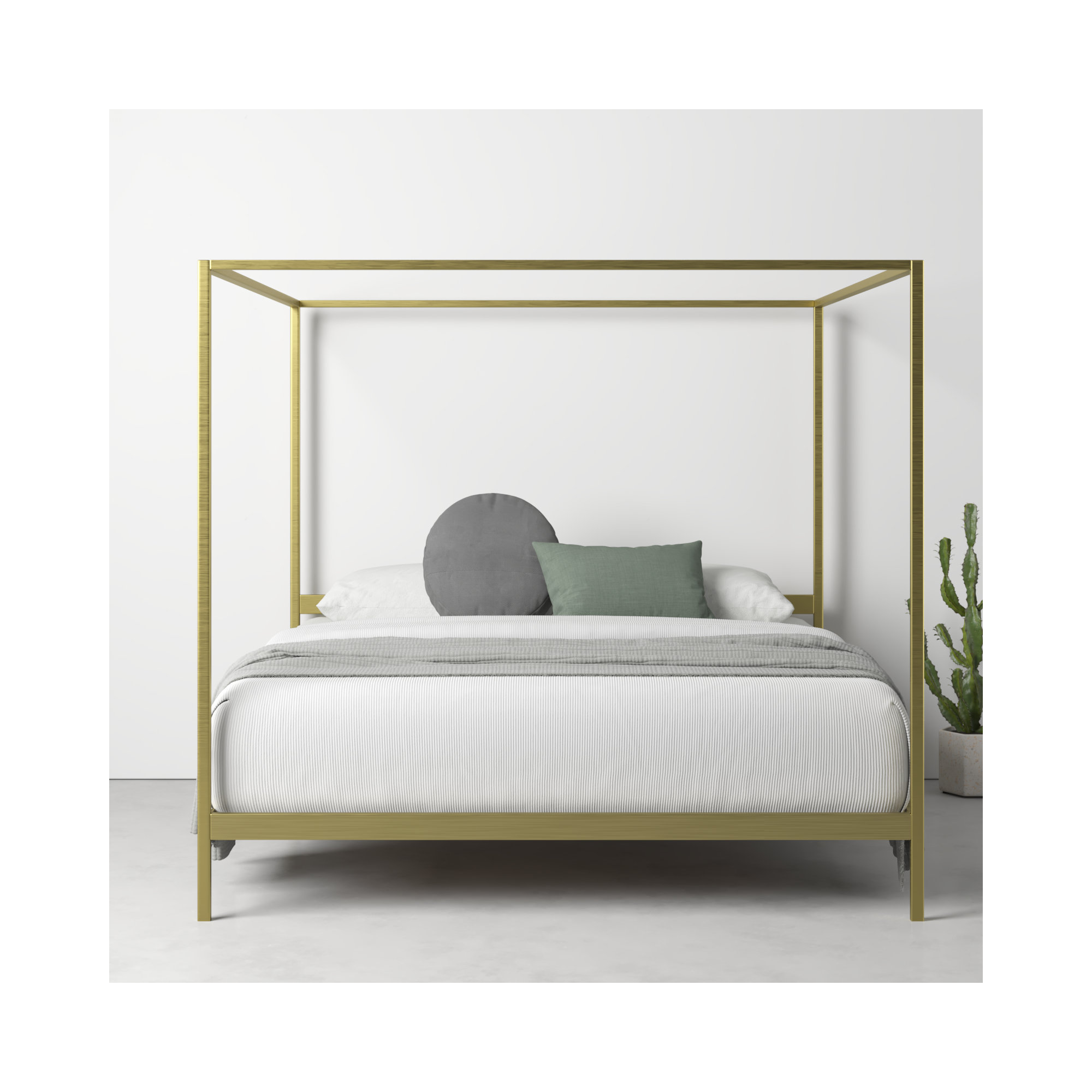 Aston Metal Canopy Bed, King, Gold, 80"
