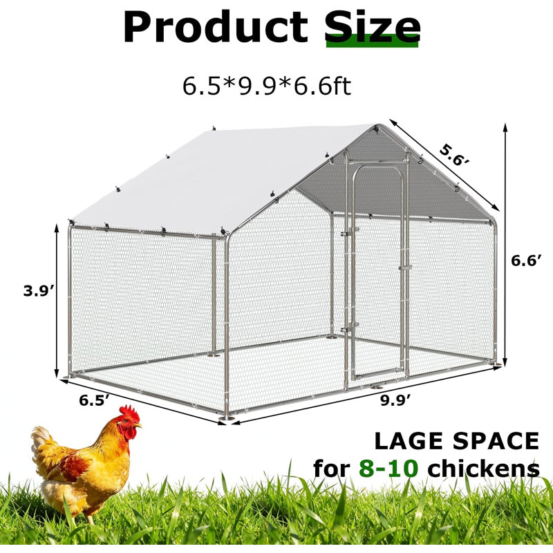 64.35 Square Feet Bold Chicken Coop Run Large Metal Chicken Pen Outdoor, Chicken Runs for Yard with Cover, Poultry Cage Spire Shape Coop, Heavy Duty Walkin Waterproof and Anti-UV Cover for Rabbits