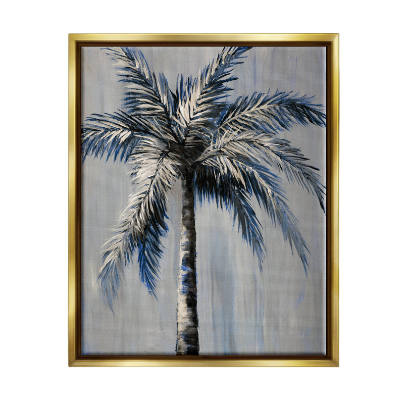 "Bay Isle Home ™", palmier moderne gris encadré par Nan, Cadre flottant métallique doré, H 21 po x l 17 po x P 1,7 po