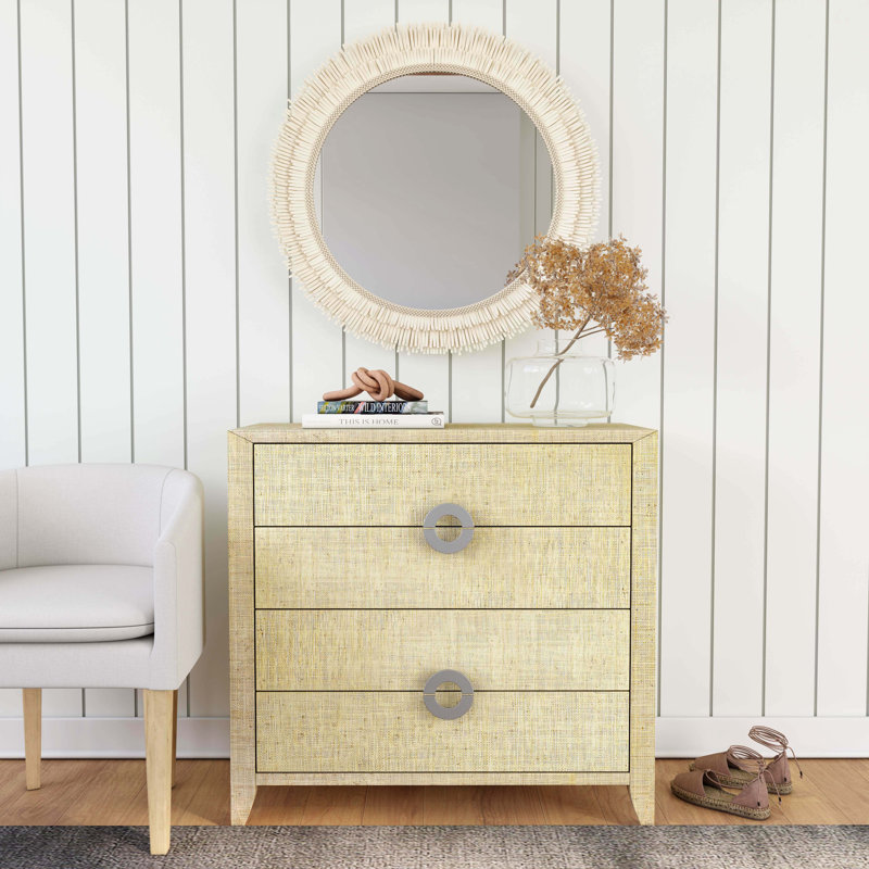Amelle 4-Drawer Raffia Accent Chest, Cream