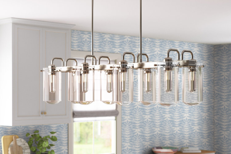 shiny chrome-finished linear kitchen pendant