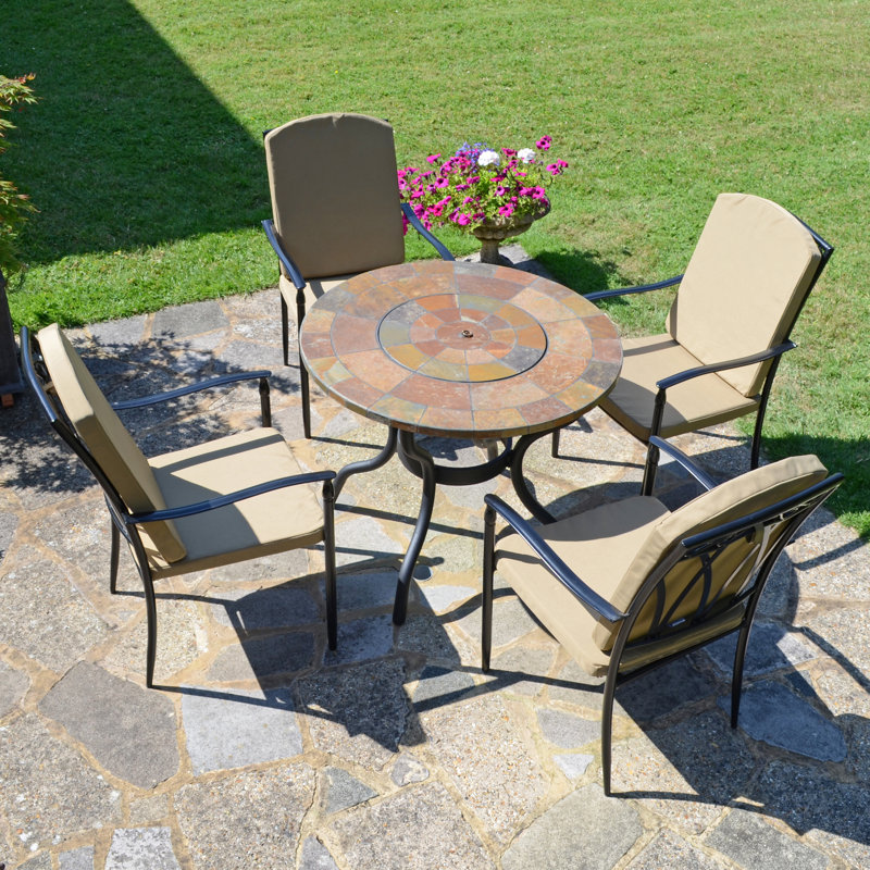 Bayfield FIREPIT 89cm Table with 4 ASCOT DELUXE Chairs Garden Set