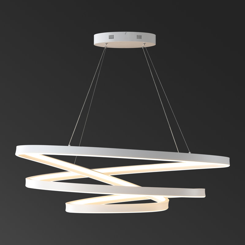 Yasmine Single Light Metal Dimmable LED Geometric Chandelier, White