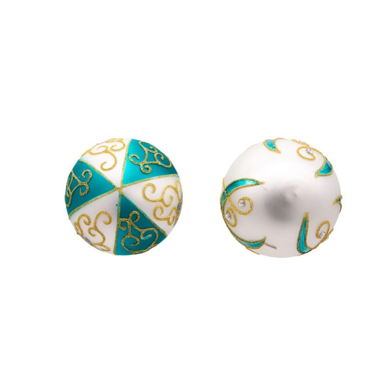 Elegant Gold and Teal Glass Ball Ornament Set