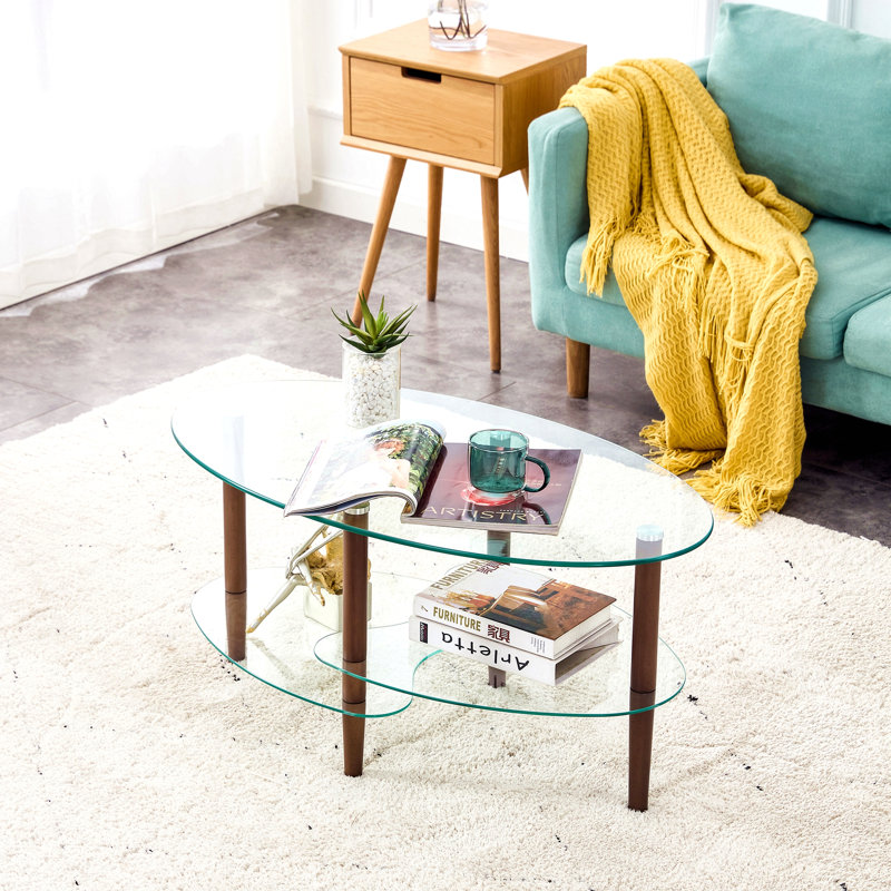 Table basse en verre transparent à 3 couches, table basse moderne en verre transparent