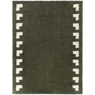 Barbour Green Geometric Border Area Rug