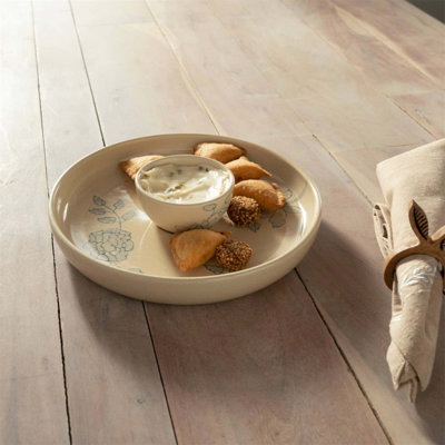 Handcrafted Ceramic Chip and Dip Bowl – Stylish Serving Bowl for Parties & Gatherings, Durable and Easy to Clean