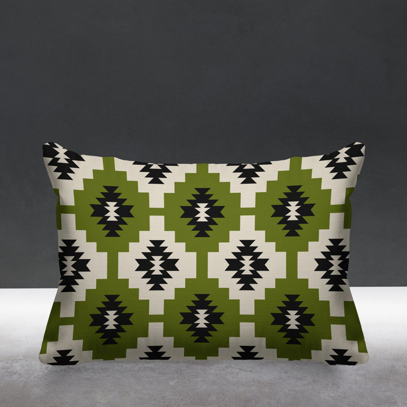 Coussin intérieur / extérieur Hinto Southwestern, 17 po x 17 po, Chartreuse, Carré