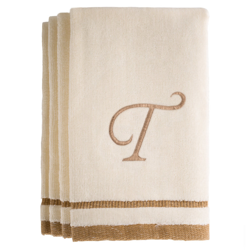 Ensemble de serviettes 4 pièces monogrammées 100% coton, T, Ivoire