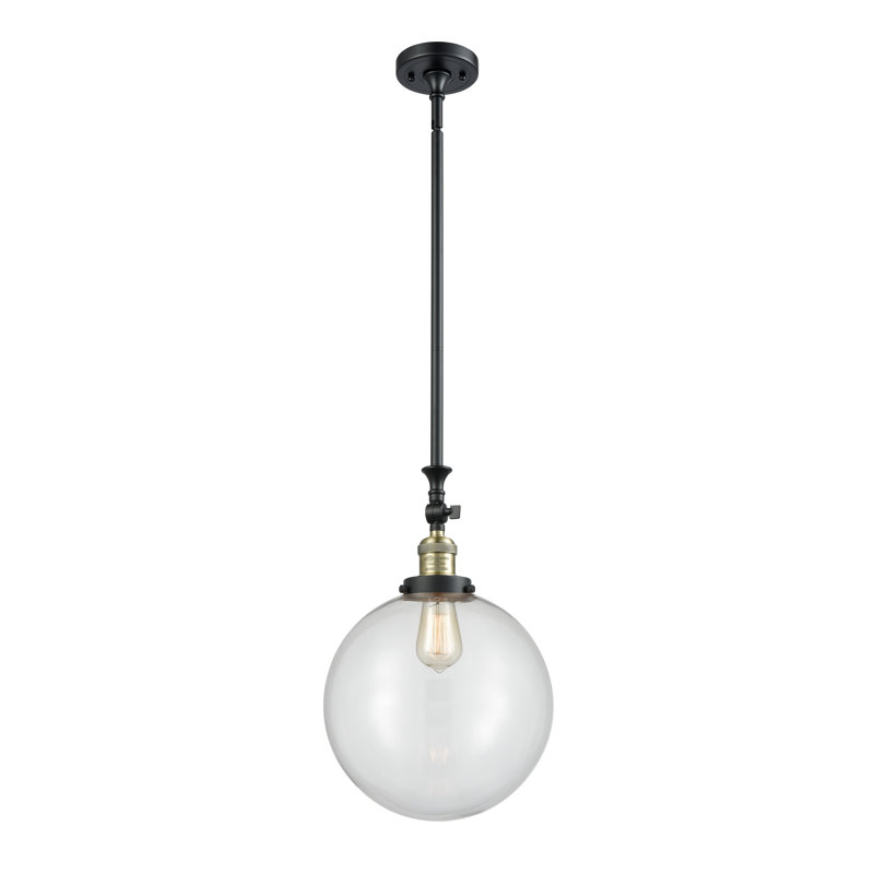 Luminaire suspendu sphère 1 lumière Clermont, Ampoule non incluse, Transparent, Laiton antique noir