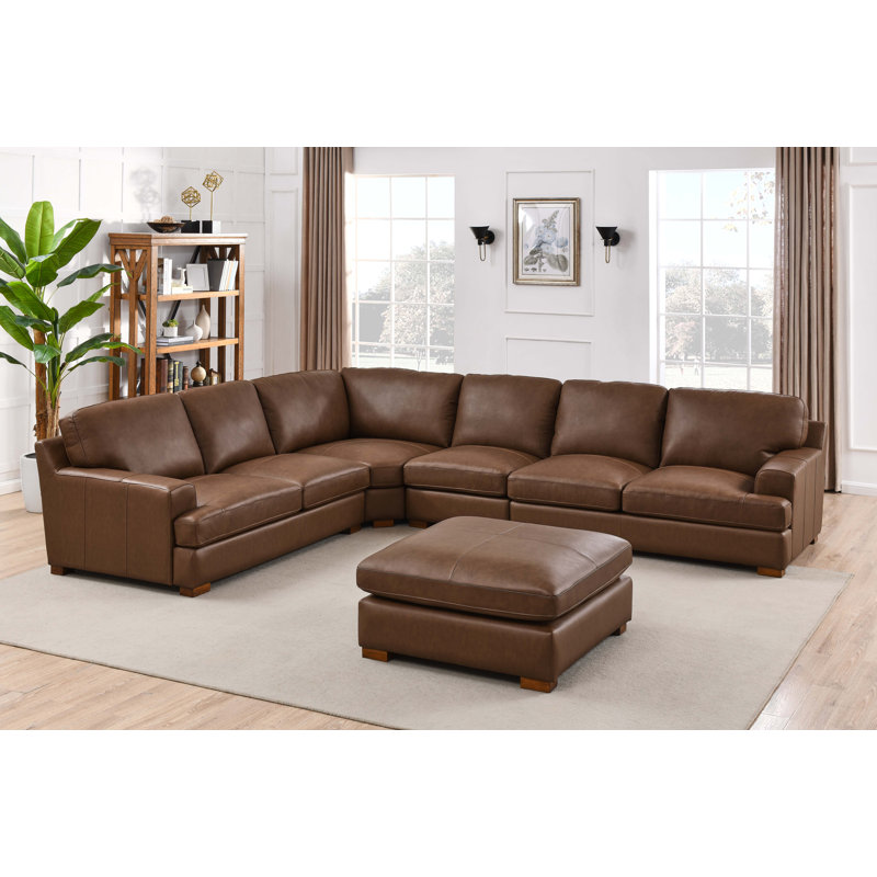 Aness Upholstered L-Shaped Sectional Reversible, Chesnut Leather Match