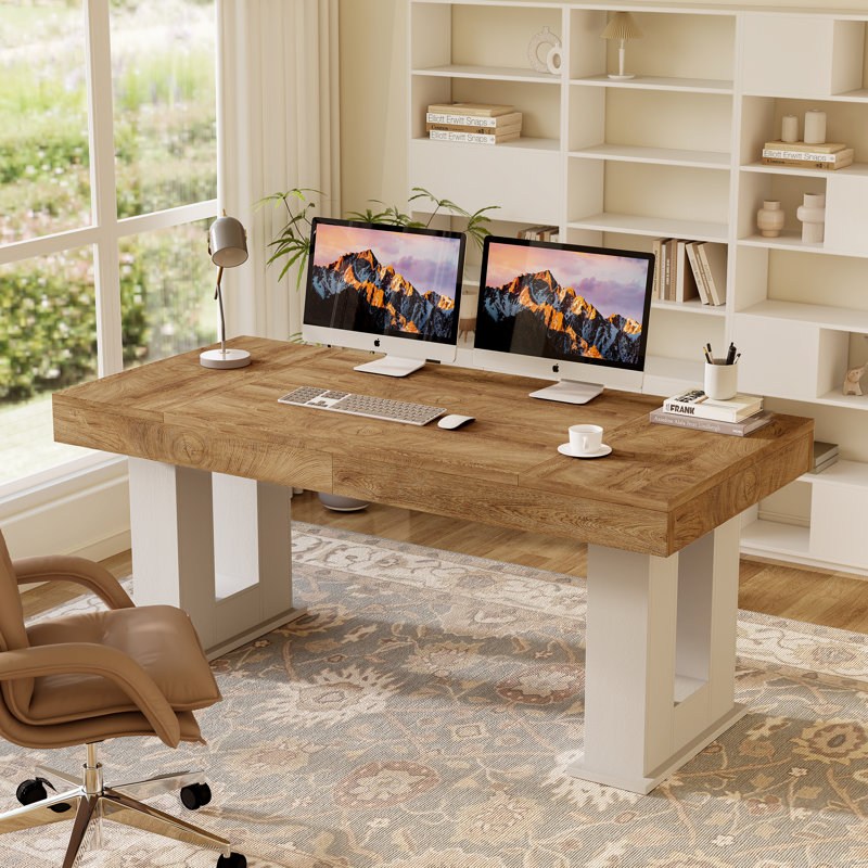 63 Inch Executive Desk, Large Computer Desk, White