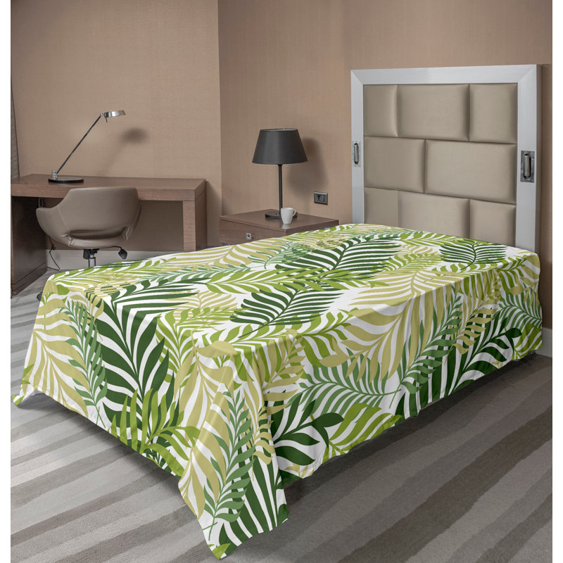 Ambesonne Nature Top Flat Sheet Glisten Fish Sunlight, Twin XL Flat Sheet, Green Ecru Floral 1