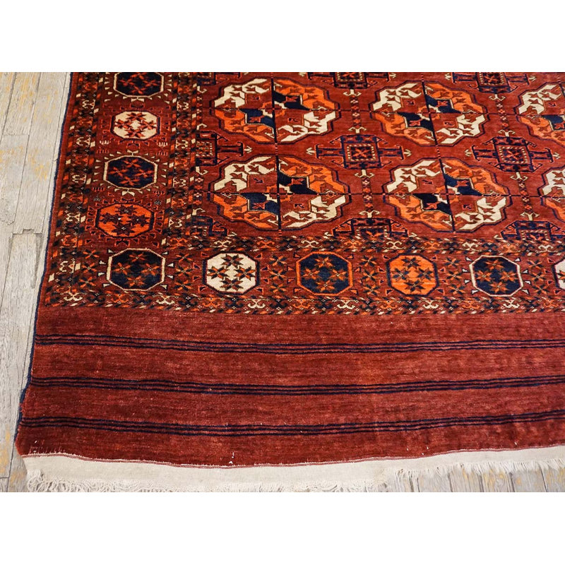 Classic Red Tribal Geometric Bokara Design 1850's Antique Turkmen Tekke Rug