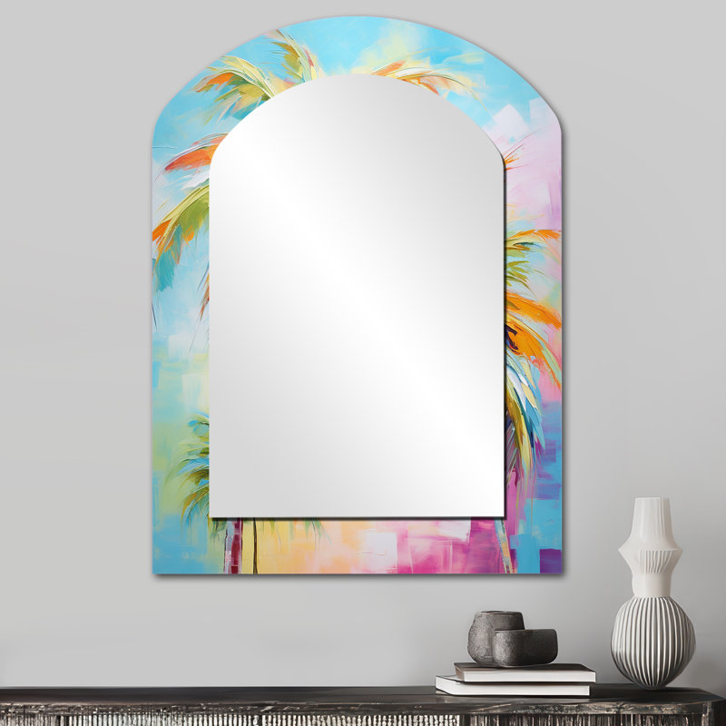 Popart Palm Trees III - décor de miroir mural en forme d'arche de palmier unique, 34 po x 25 po
