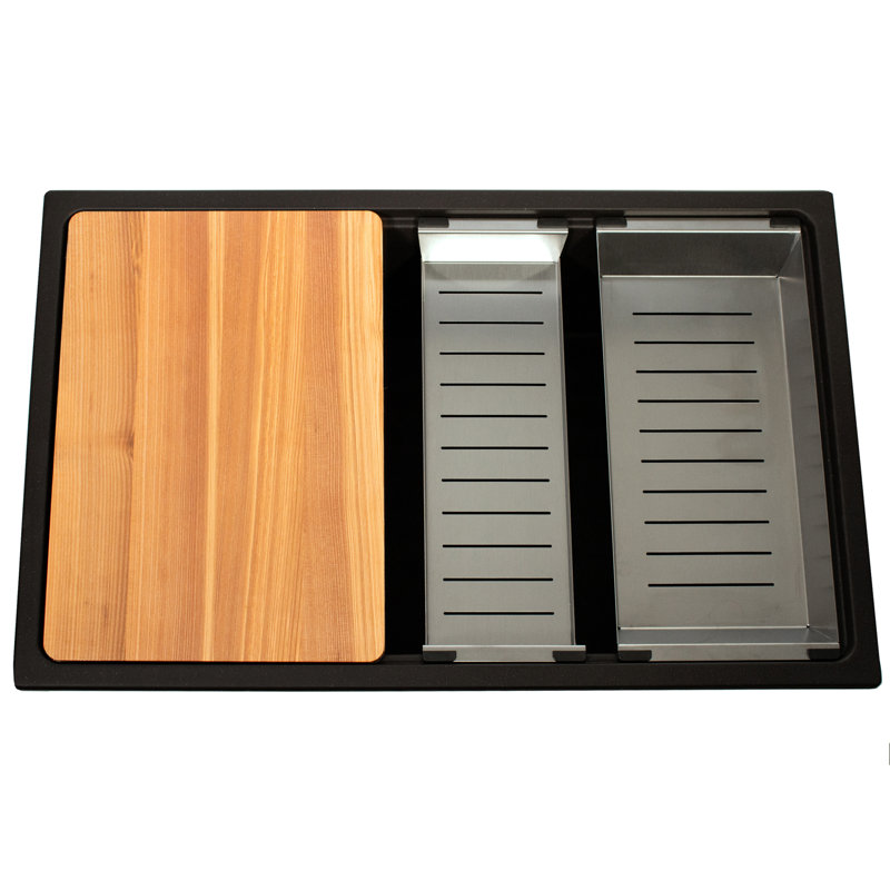 Nantucket Sinks 30 Inch  Dualmount Granite Composite Prep-Station with Side Set Drain, Black