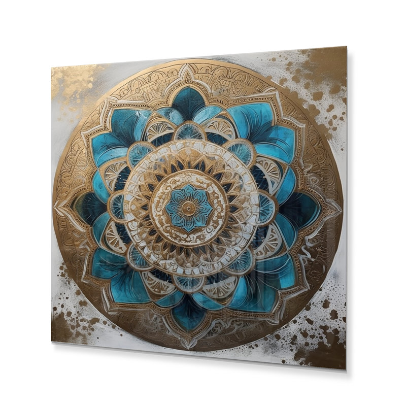 «Kery Kery», impression mandala III sur métal, bleu et or, H 36 po x l 36 po x P 1 po
