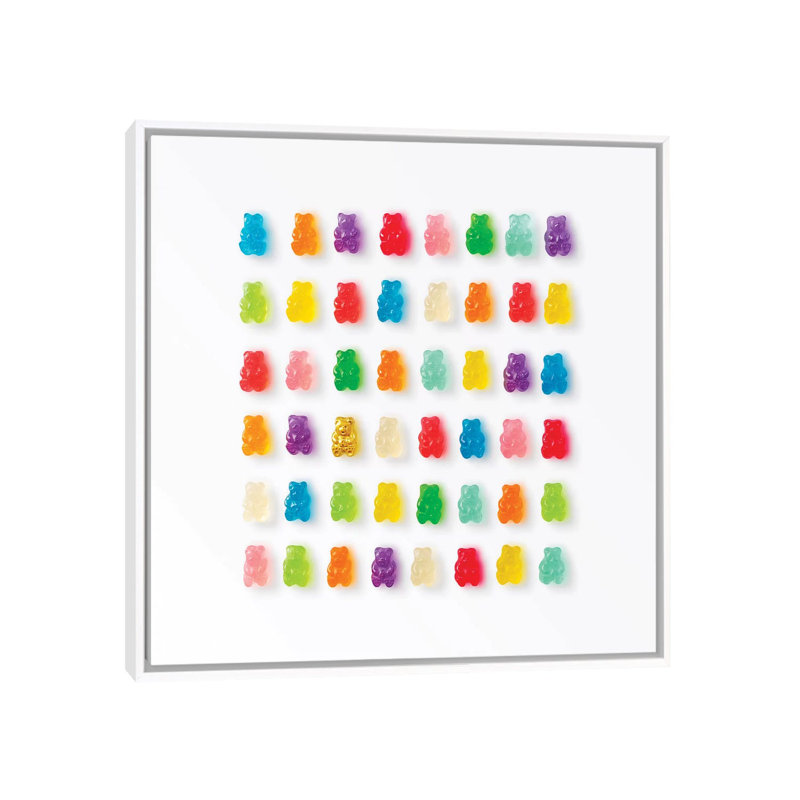 " Rainbow Bears " by Erin Summer, No Mat, 26'' H x 26'' W x 1.5'' D, White Framed