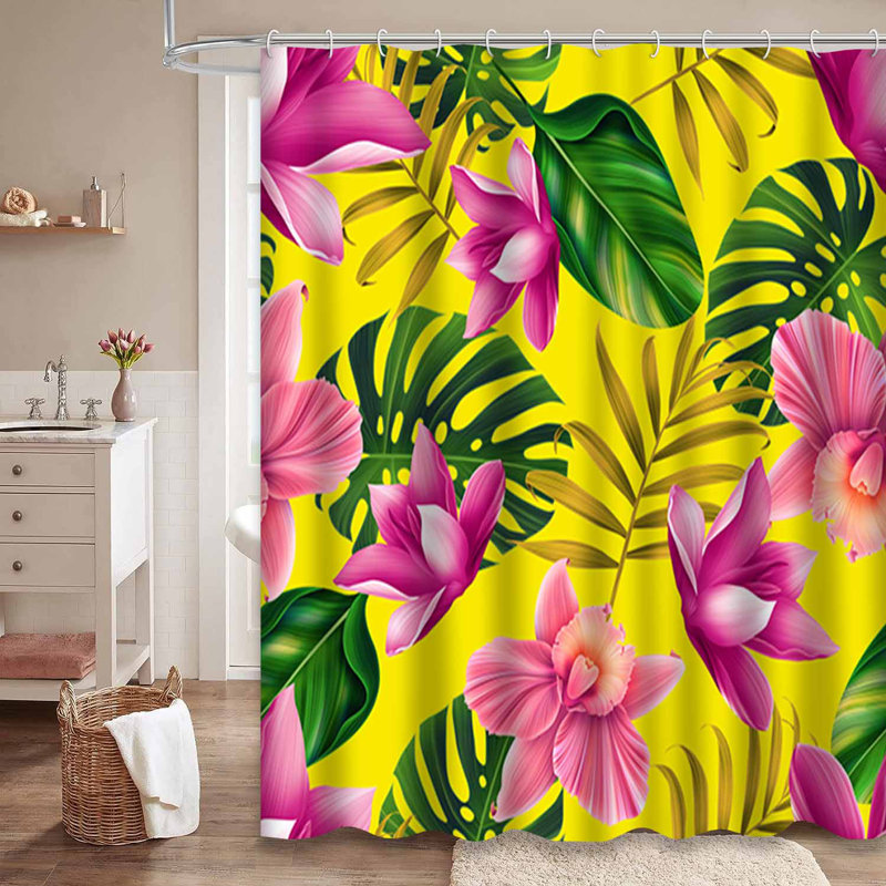 Fleurs tropicales, feuilles, plantes, style botanique rétro, fleurs élégantes avec 12 crochets, L 72 po x l 78 po