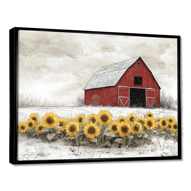 Donnovin tournesols et grange d'hiver Soft Greys II - tournesols, art mural pour le salon, Noir, noir, noir, noir