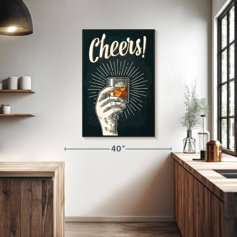 Enseigne rétro Cheers, Cadre flottant noir, 27 po x 40 po