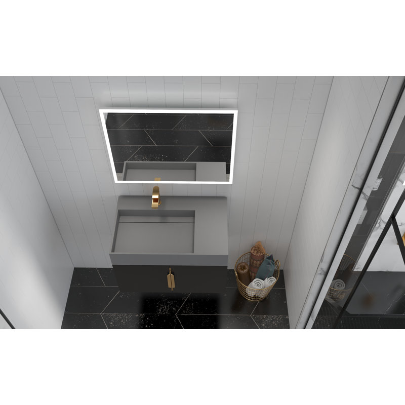 Ensemble de meuble-lavabo mural simple 30 po avec surface solide Amazon, Gris, Noir, Or