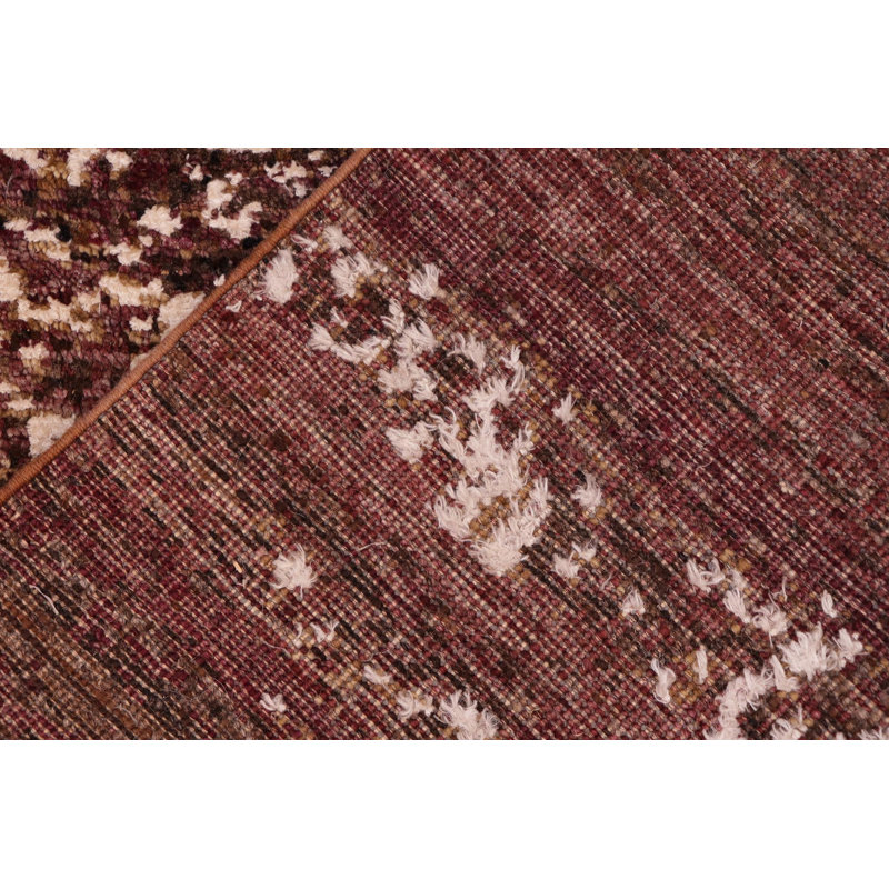 Tapis rouge / blanc en laine noué à la main 5 pi 11 po x 9 pi 4 po
