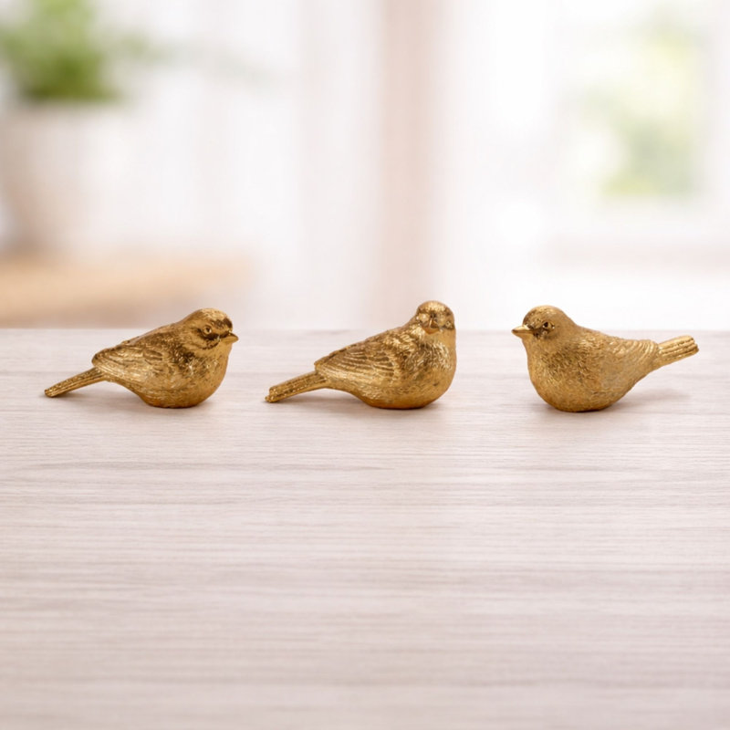 Figurine oiseau métallique (ensemble de 6), Doré