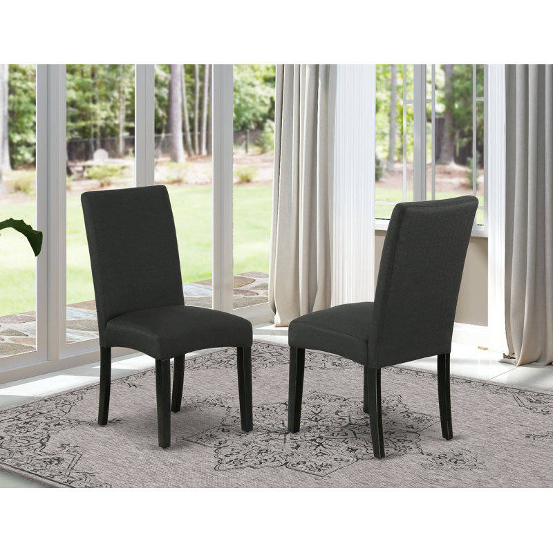 Driscol Parson Chairs - Black Color Linen Fabric Padded Dining Chairs, Set of 2, Black, Black, Black