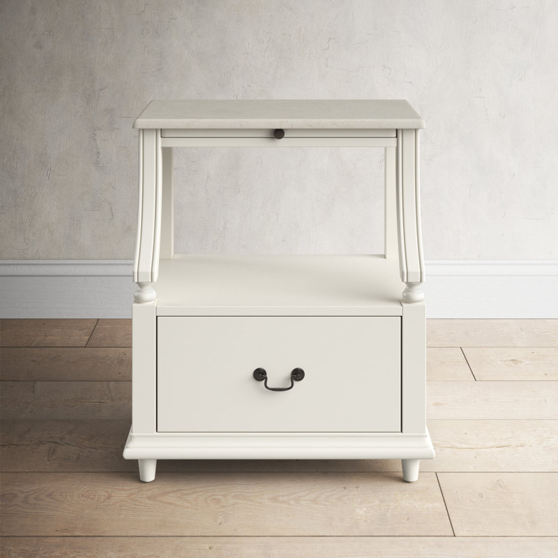 Aberdale 24 in. W 1 - Drawer Marble Top Nightstand, White, White