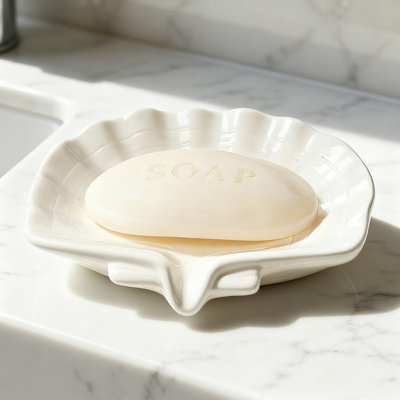 1 porte-savon en céramique auto-drainant Sea Shell, petit support mignon et élégant avec glacis (blanc)