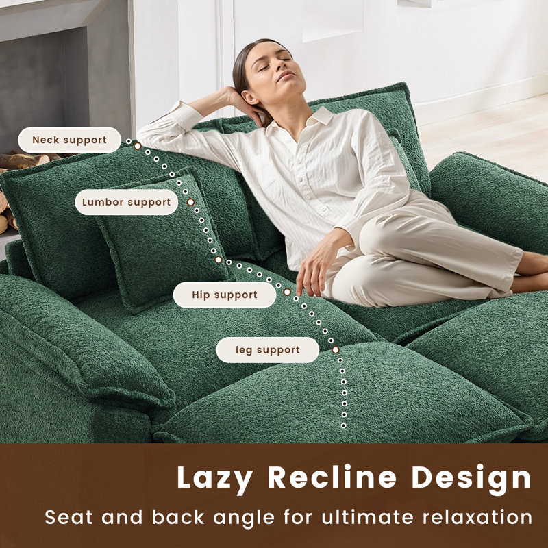 Canapé modulaire rembourré Natanael 4 places avec méridienne réversible et méridienne inclinable Natanael, Green Chenille