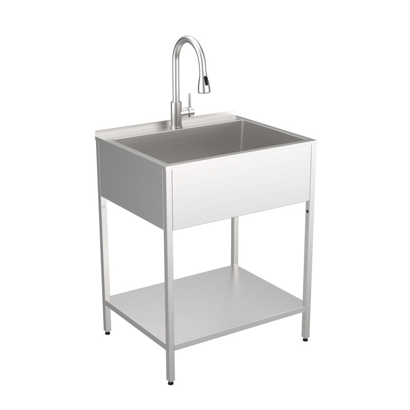 Évier à lessive autoportant L 28 po x l 22,1 po avec robinet, Satin brossé