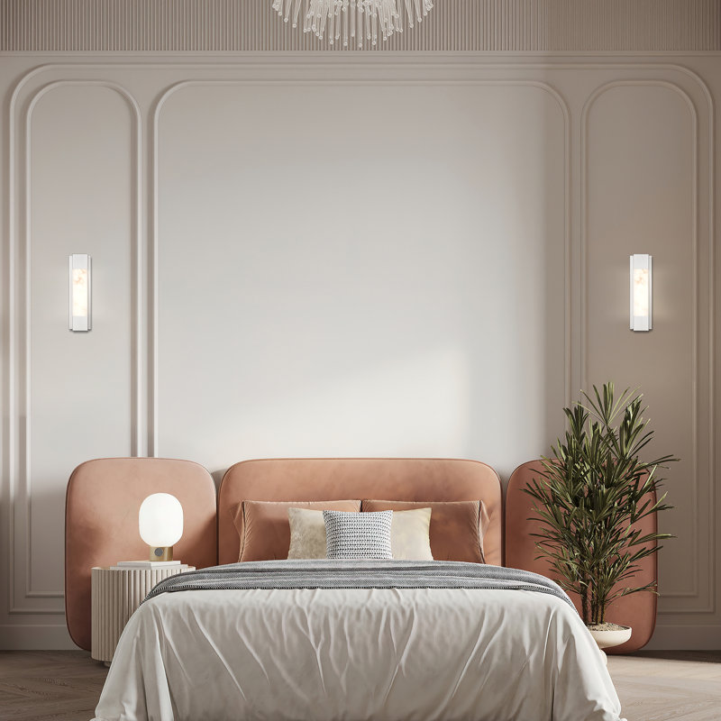 16" Dimmable LED Modern Wall Mounted Sconce With Natural Spanish Marble Shade 5 Colors Adjustable (Set Of 2), Brushed Nickel