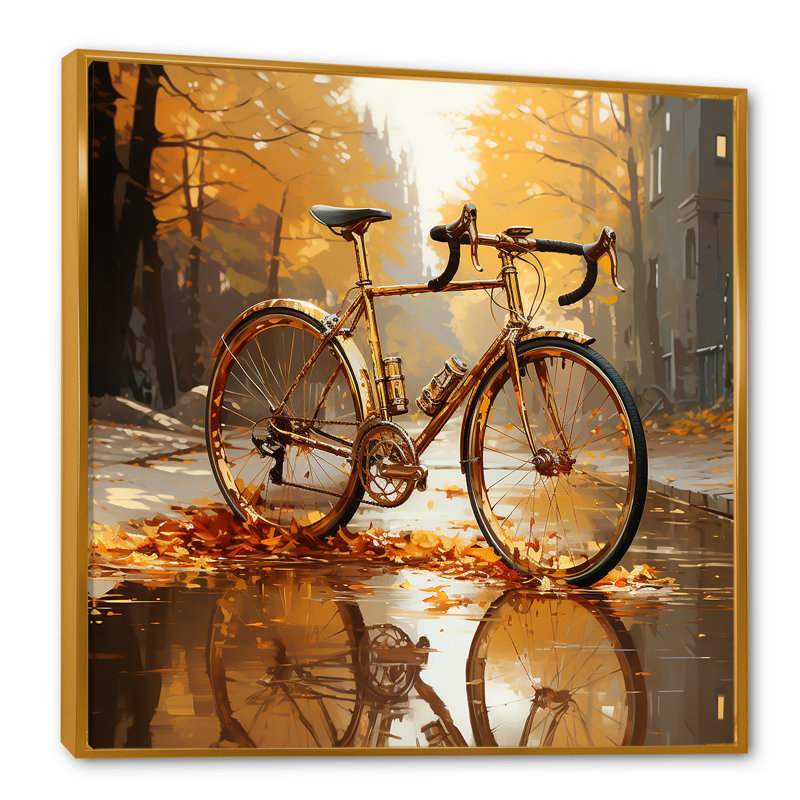 Golden Wheels, bicyclette I, sur toile, Cadre flottant doré, H 24 po x l 24 po x P 1 po