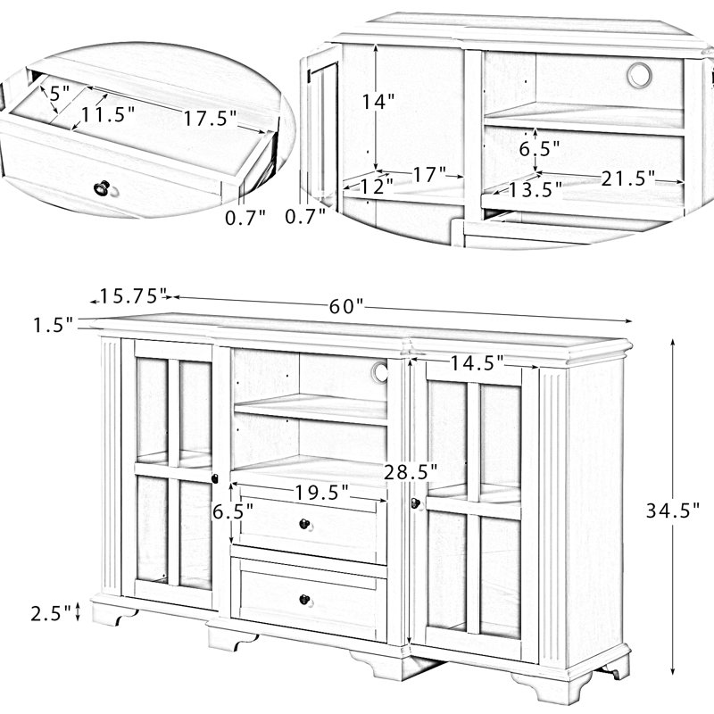 Aillie TV Stand for TVs up to 65" With 2 Drawers And Cable Management, Acorn