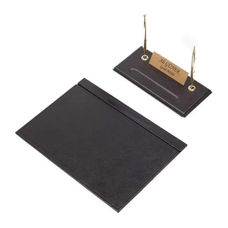Michla Leather / Faux Leather Desk Organiser Set, Black