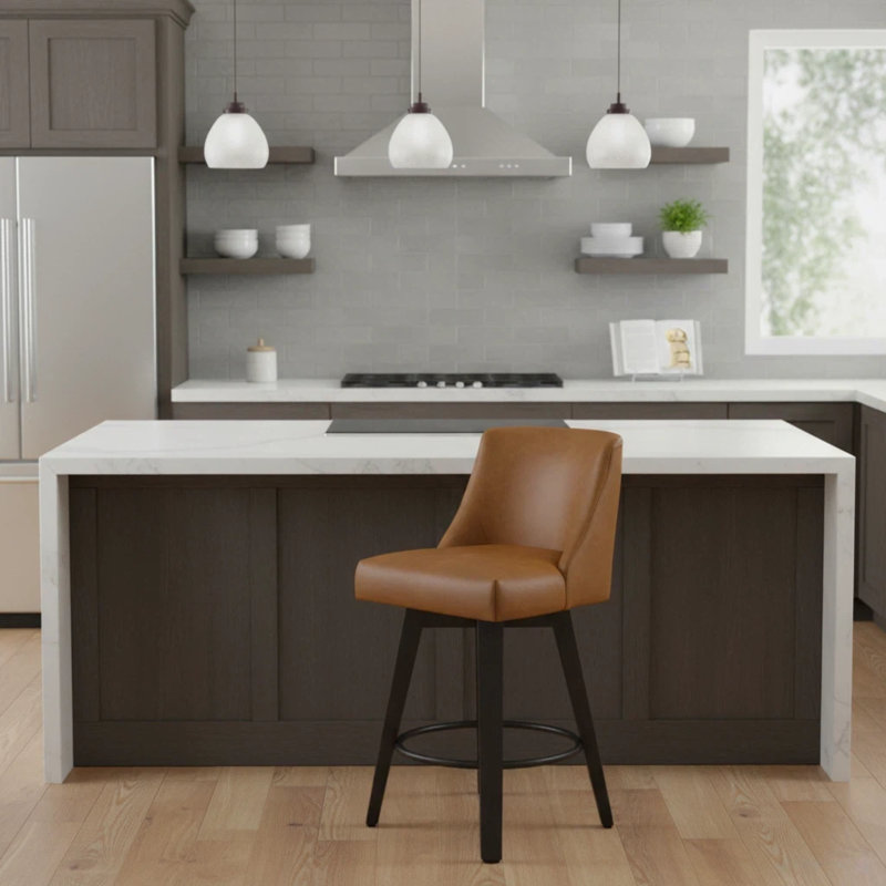 26" Height 360° Swivel Counter Bar Stools Faux Leather Upholstered Kitchen Island Stools, Wrinkle-Resistant & Wipe-Clean (2-Stool Set)