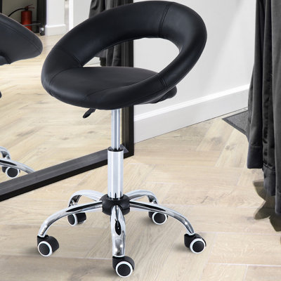 Comfortable Rolling Chair With Adjustable Height, 5 Wheels, Black For Tattoo Parlours Height Crescent Salon Stool Breathable Open Back And Foam Cushion Seat, Caster