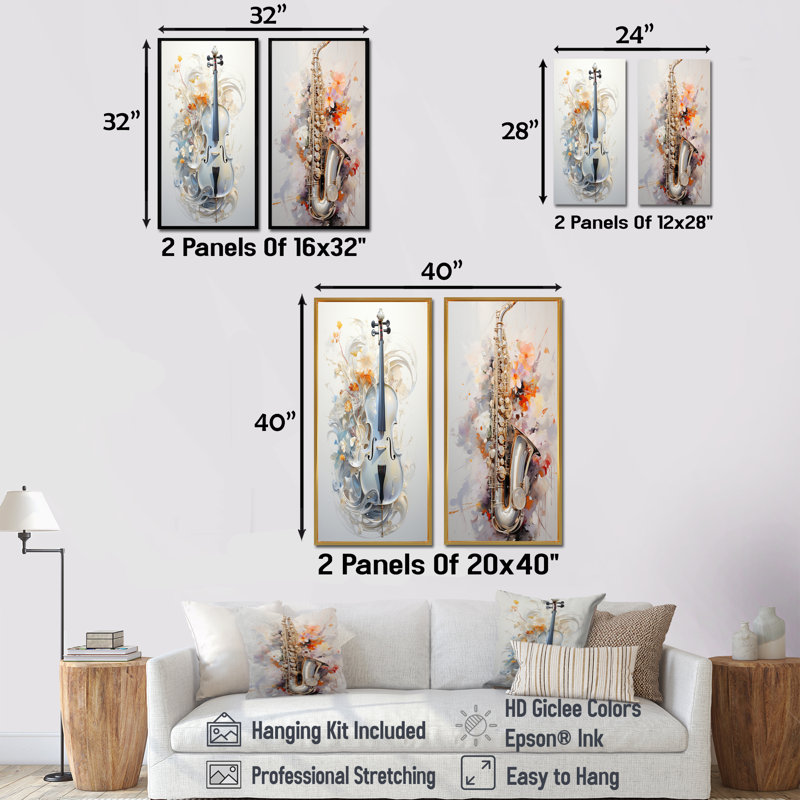 Flutes Whisper Silver Grace - ensemble de 2 reproductions d'art sur toile, Toile tendue, H 28 po x l 25 po